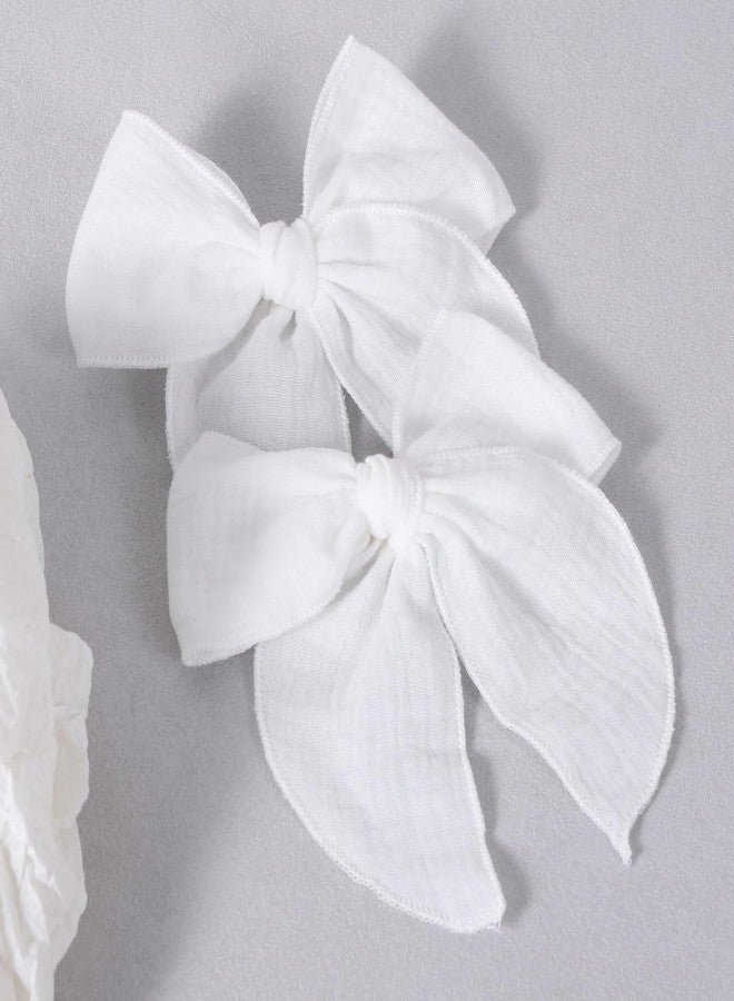 Miroksh 5 Inch White Fable Hair Bow 2Pcs Handmade Cotton Gauze Fabric Hair Clip for Girls Pageants 1st Communion Wedding Party Dress Back School uniform Decor Accessories Birthday Gift - Image 2
